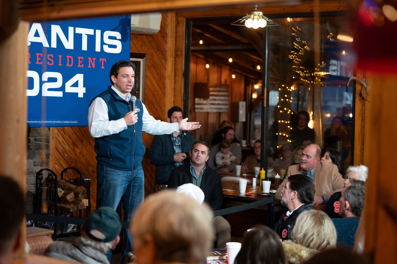 Florida Gov. Ron DeSantis speaks at a campaign event at Hudson's Smokehouse BBQ in Lexington, South Carolina, on Saturday. 