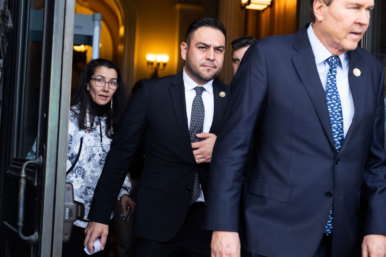 Rep. Gabe Vasquez leaves the Capitol in Washington, DC, on February 15.