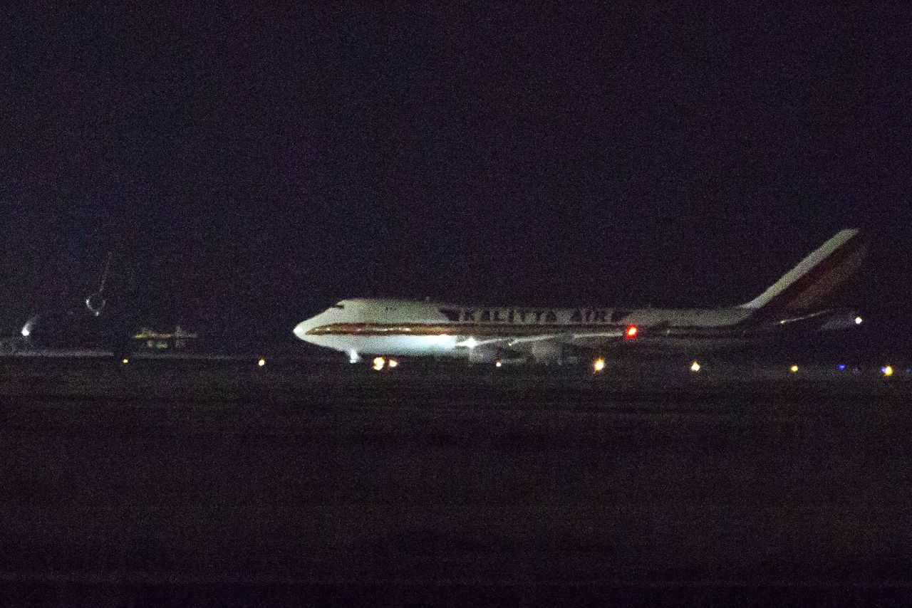 A plane carrying American evacuees from the Diamond Princess cruise ship arriving at Travis Air Force Base in California on February 16.