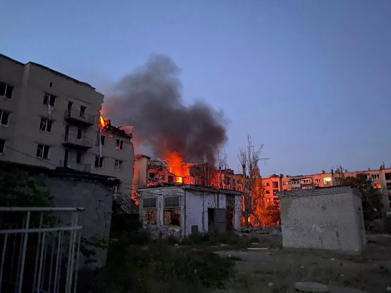 A view shows a building destroyed during a Russian missile strike in Pokrovsk, Ukraine, on August 7, 2023.