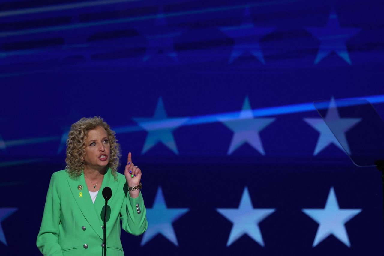 Rep. Debbie Wasserman Schultz speaks during Day 3 of the Democratic National Convention (DNC) in Chicago, on August 21.