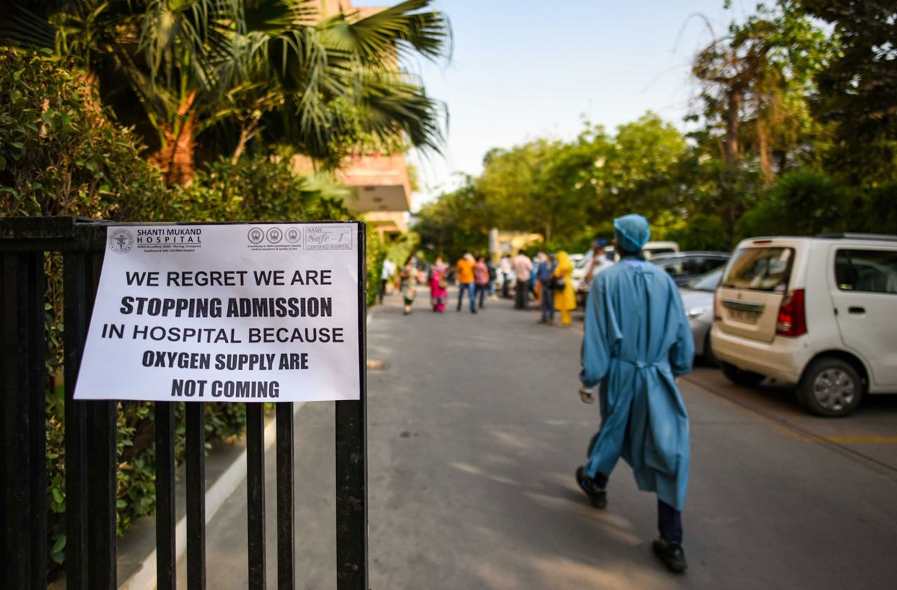 A public notice hangs outside Shanti Mukund Hospital on April 22 in New Delhi, India.