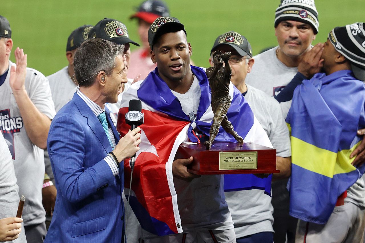 Jorge Soler of the Braves is named the MVP following the team's victory against the Astros in Game 6 to win the 2021 World Series on November 2 in Houston.