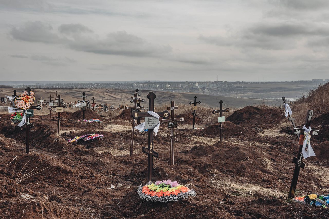A view of civilian graves at Chasiv Yar Cemetery in Bakhmut, Ukraine, on January 21. 