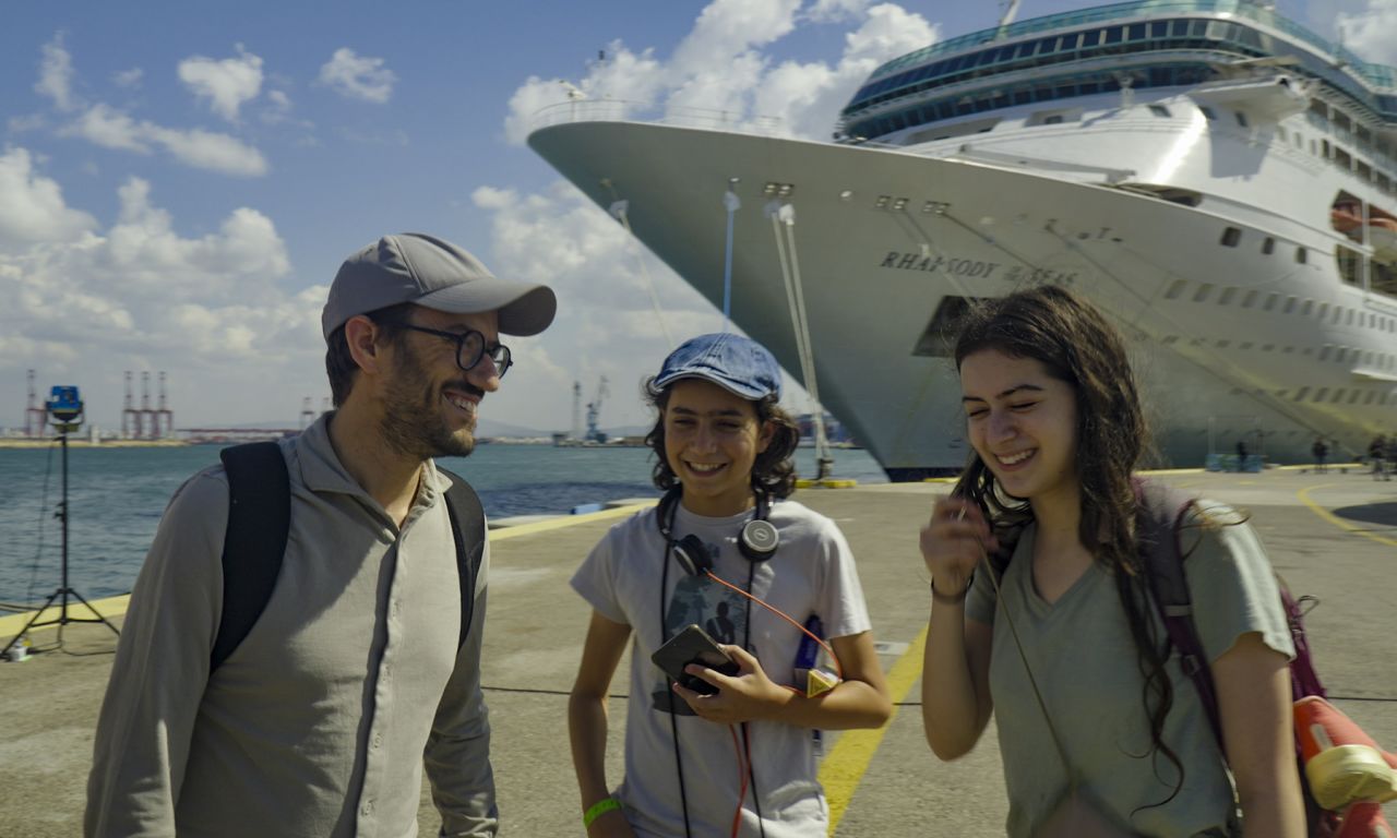 Yehuda Halberg and his family have as they board the “Rhapsody of the Seas."