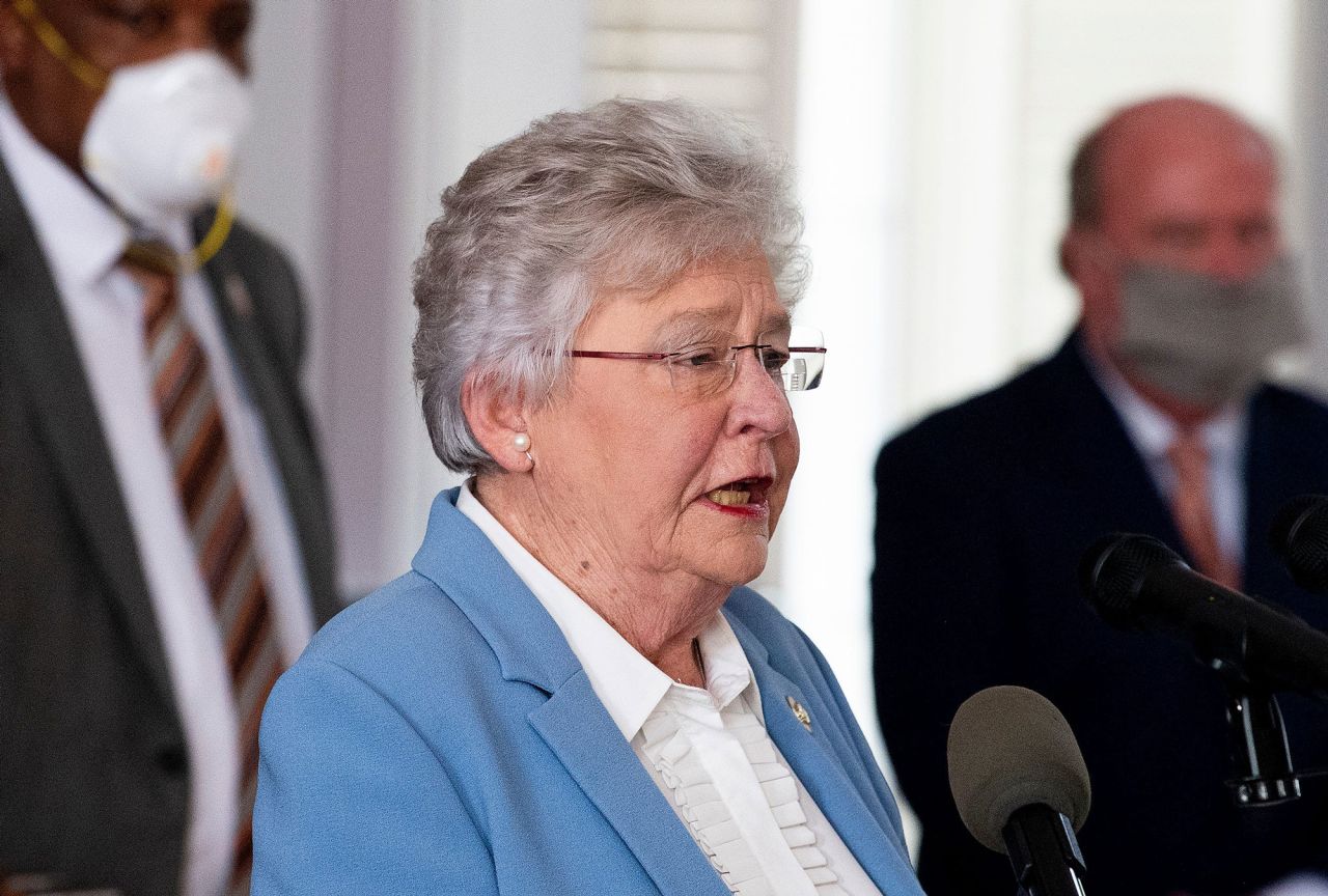 Alabama Governor Kay Ivey speaks during a coronavirus update in the state capitol building in Montgomery, Alabama, on June 29.
