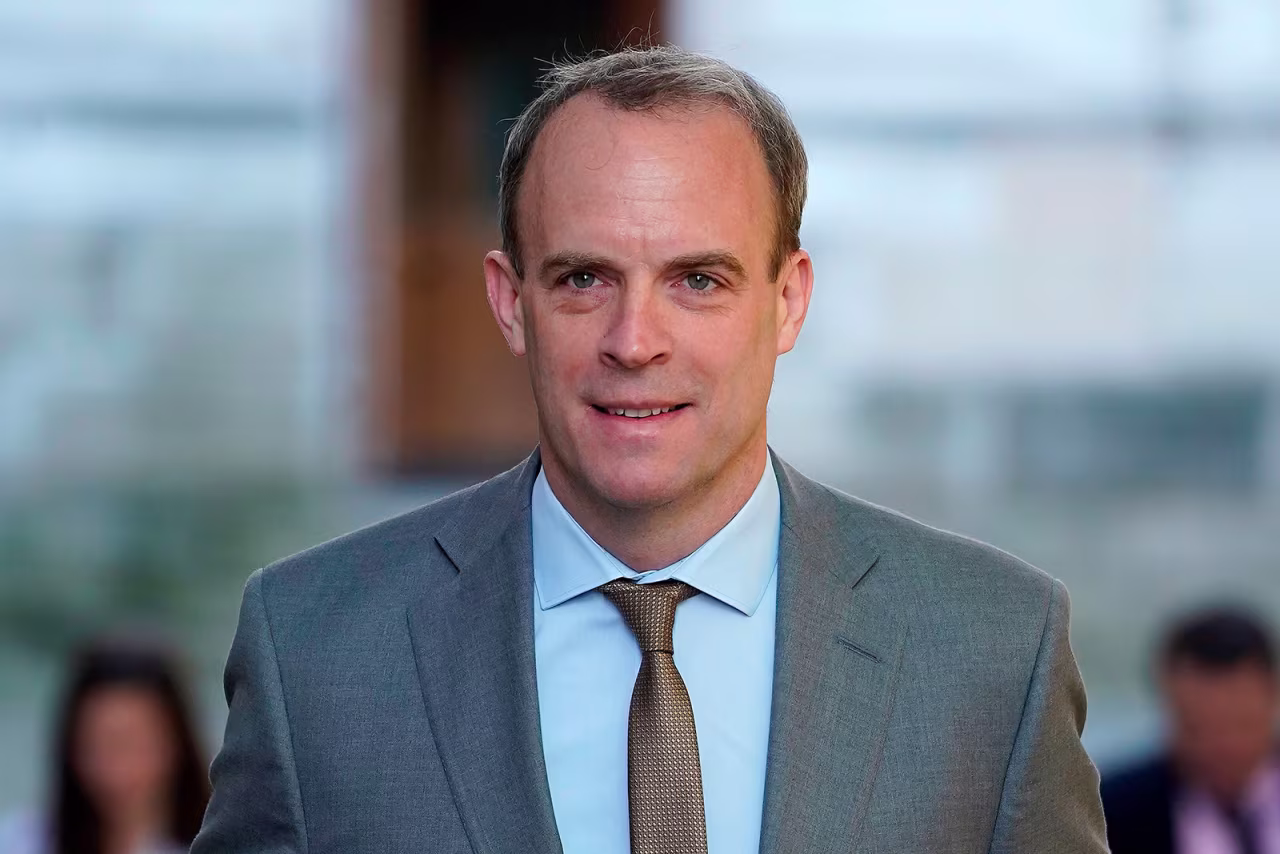 Britain's Foreign Secretary Dominic Raab leaves the Foreign Office in London on April 20.