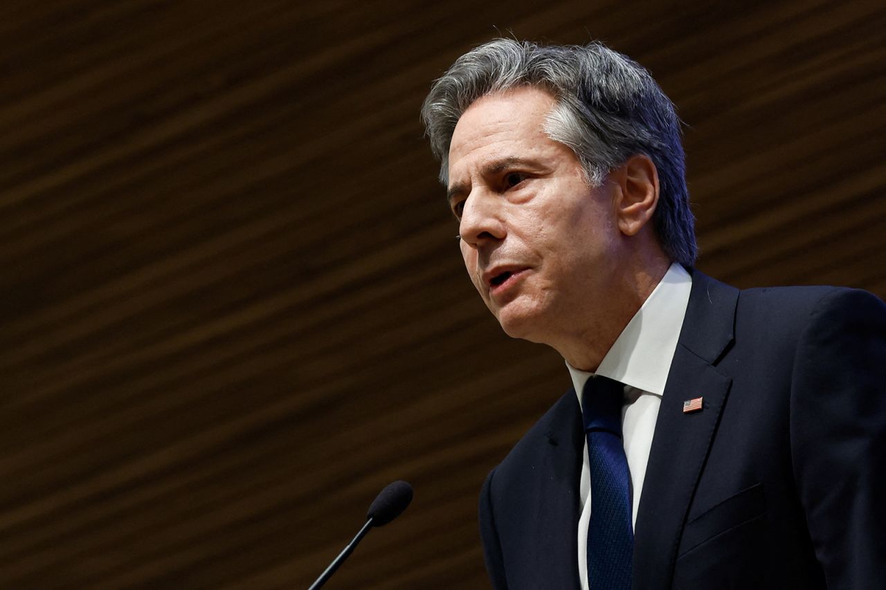 Antony Blinken speaks during a press conference in Doha, Qatar, on January 7.