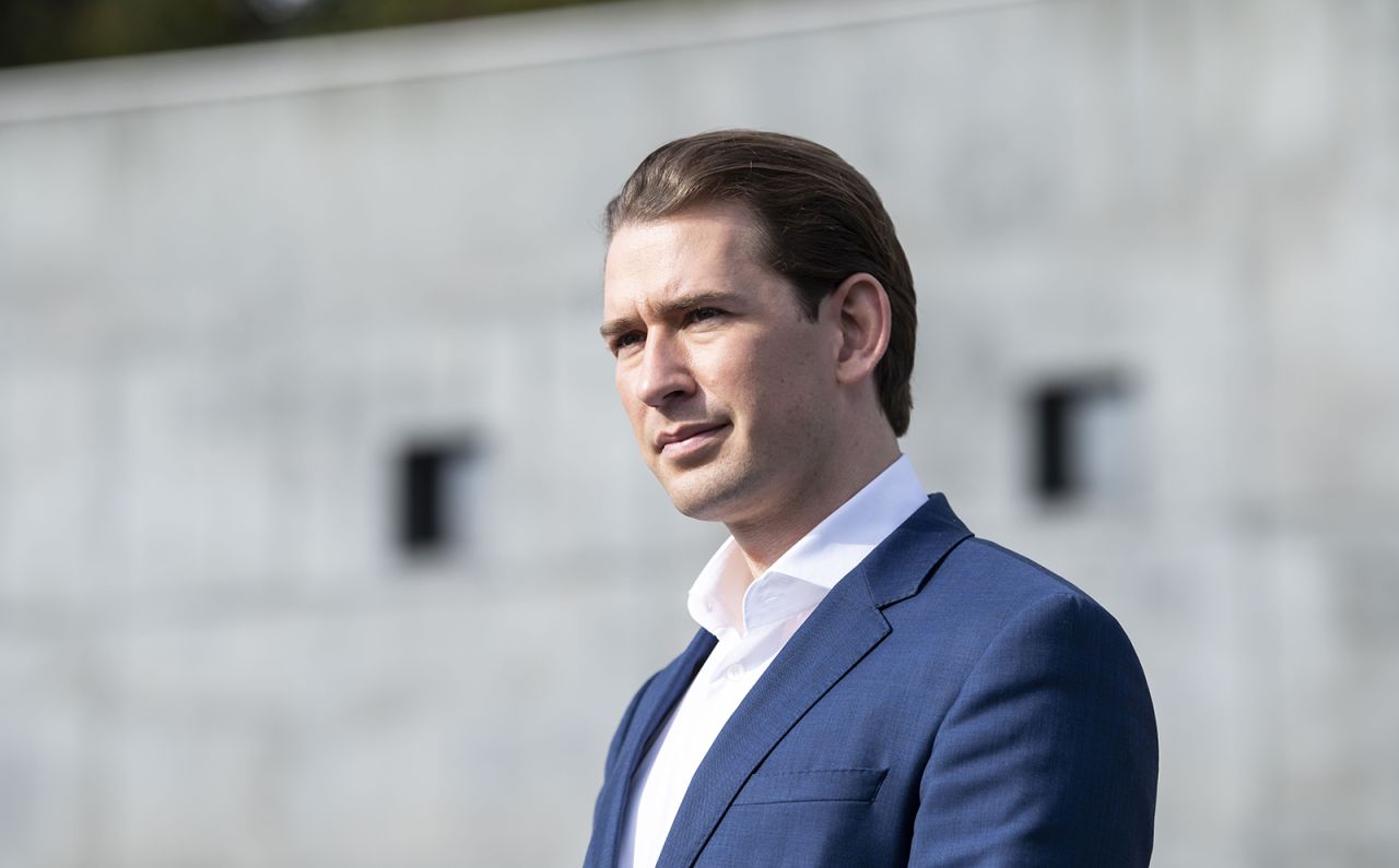 Austria's Federal Chancellor Sebastian Kurz speaks to the media after a meeting with Bavarian Prime Minister Markus Soeder at the German-Austrian Border on October 9, in Bad Reichenhall, Germany.