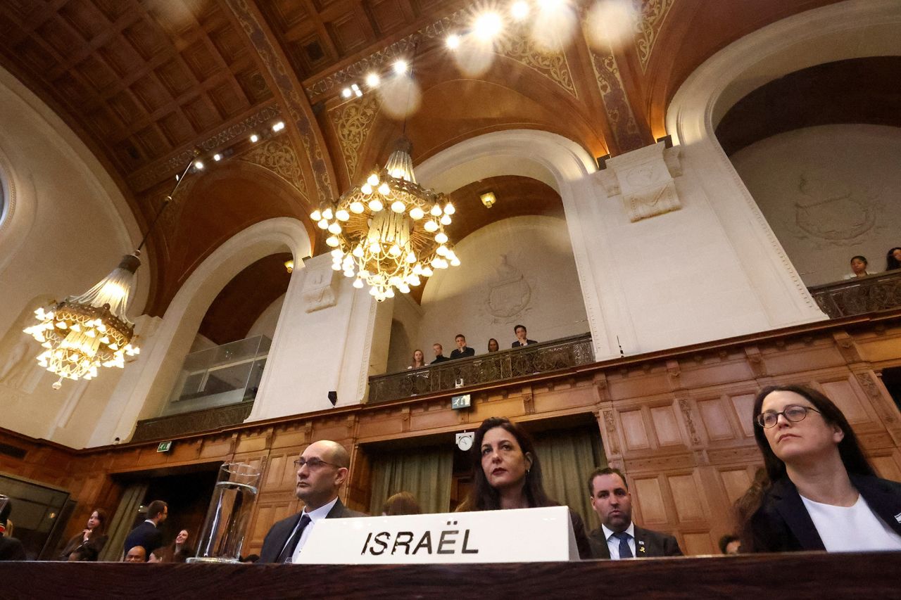 Israeli delegation members sit at the International Court of Justice (ICJ) as part of an ongoing case South Africa filed at the ICJ in December last year accusing Israel of violating the Genocide Convention during its offensive against Palestinians in Gaza, in The Hague, Netherlands, on May 17.
