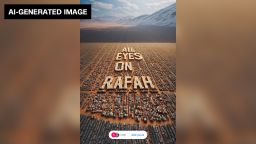 An AI-generated image stating "All Eyes on Rafah" has been shared millions of times on social media.