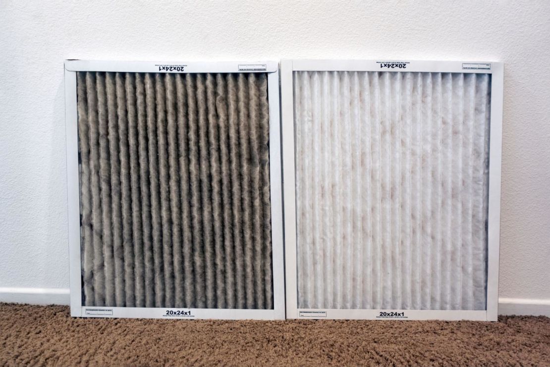 One dirty and one clean furnace filter