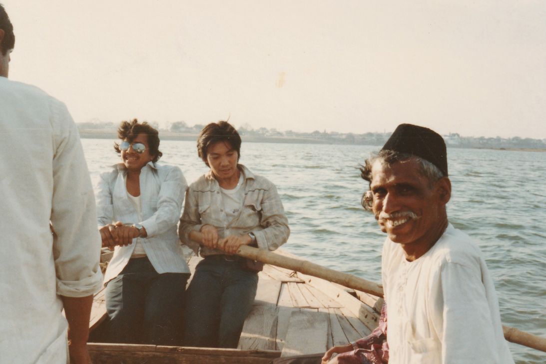 My dad, holding an oar on the right, was incredibly moved by his time in Varanasi.