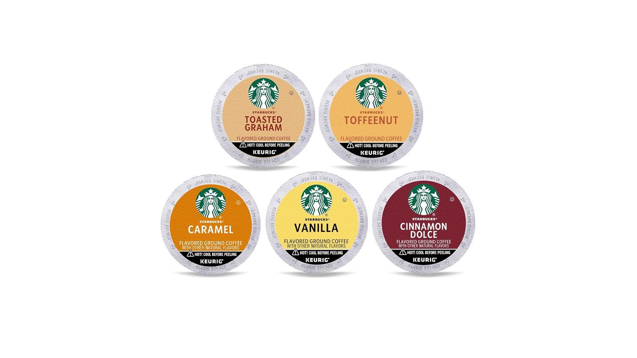 A photo of an assortment of flavored Starbucks K-Cups