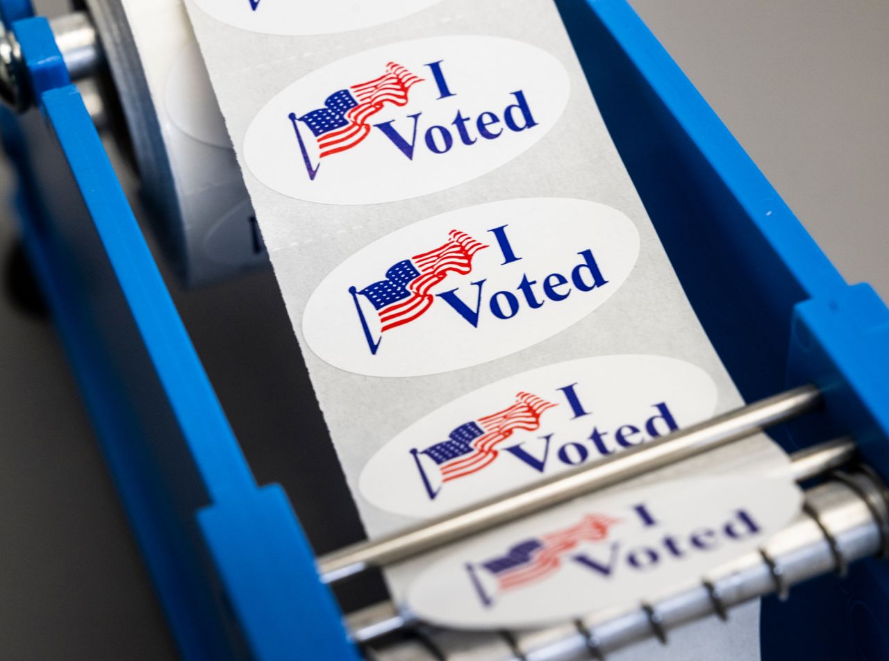 Voting stickers at Irvine Valley College in Irvine, California on Tuesday.