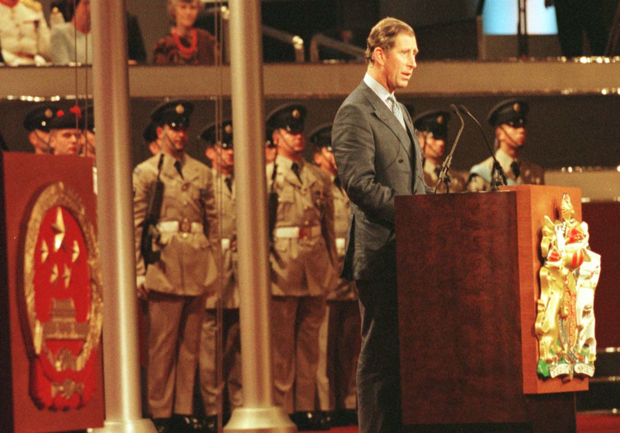 Britain's Prince of Wales delivers his speech during the ceremony commemorating the handover of Hong Kong to China on July 1, 1997.