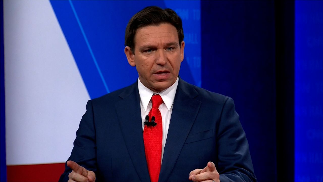 Republican presidential candidate and Florida Gov. Ron DeSantis participates in a CNN Republican Town Hall moderated by CNN’s Jake Tapper at Grand View University in Des Moines, Iowa, on Tuesday, December 12.