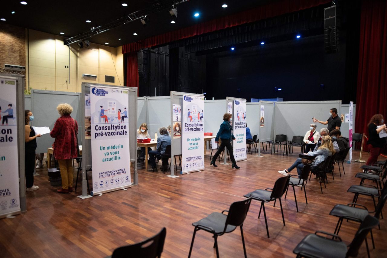 Patients wait at a Covid-19 vaccination center in Sainte-Genevieve-des-Bois, France, on April 24.