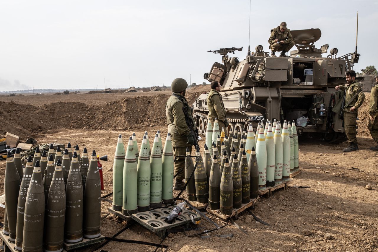 Israeli ammunition is seen in Sderot, Israel on Monday.