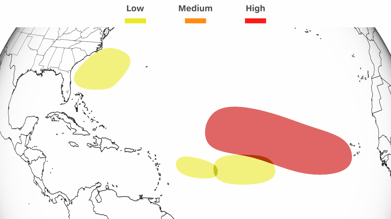 Chances for tropical development over the next seven days in the Atlantic. 