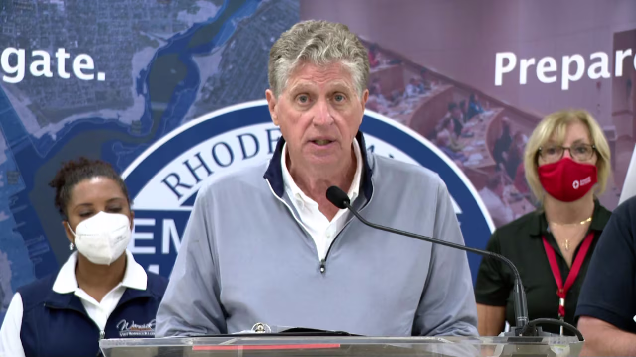 Rhode Island Gov. Dan McKee speaks at a press conference in Providence, Rhode Island, on August 22, 2021.