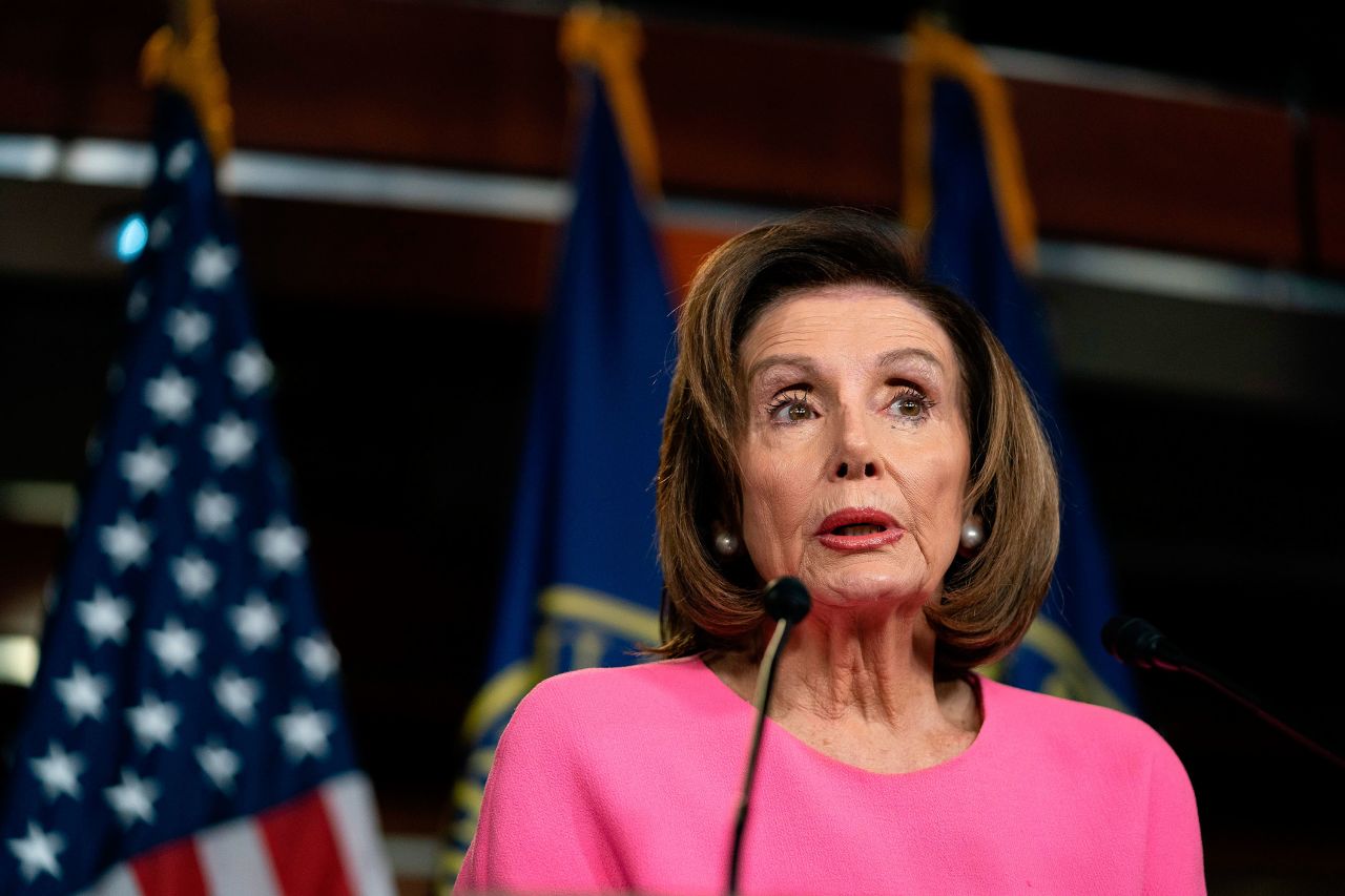 US House Speaker Nancy Pelosi speaks with reporters during her weekly press conference at the US Capitol on March 26.