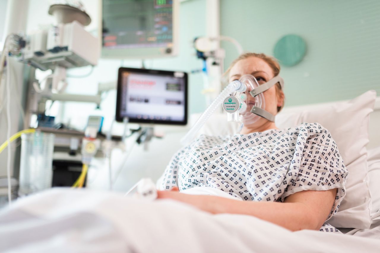 A volunteer "patient" with the newly developed CPAP device.