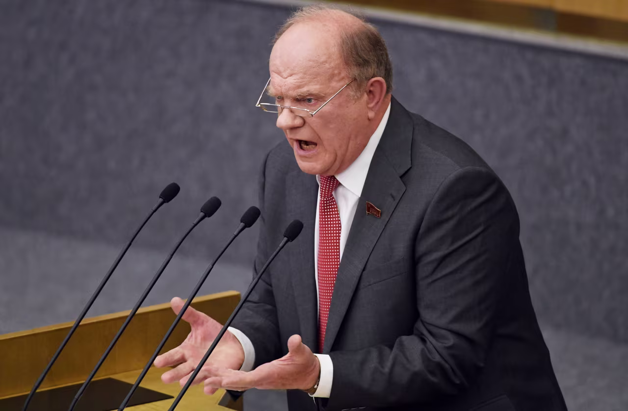 Gennady Zyuganov, the leader of the Russian Communist party, attends a plenary meeting of the Russian parliament on Tuesday.
