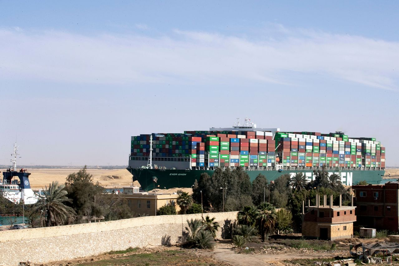 The container ship 'Ever Given' is seen moving in the Suez Canal, Egypt, on March 29.