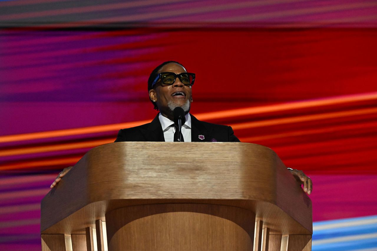 Comedian DL Hughley speaks during the DNC on Thursday, August 22, in Chicago.