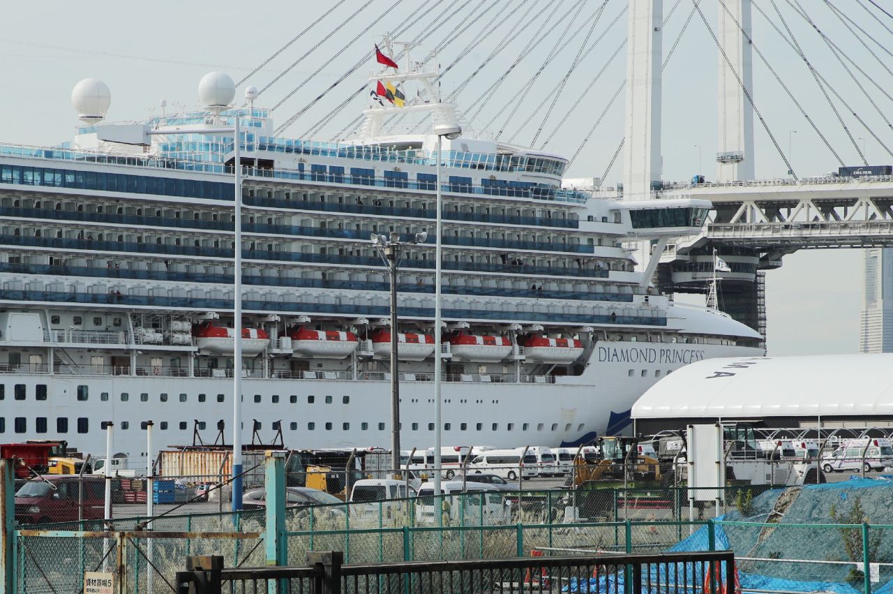 The Diamond Princess cruise ship anchored at Yokohama port on February 7, 2020.