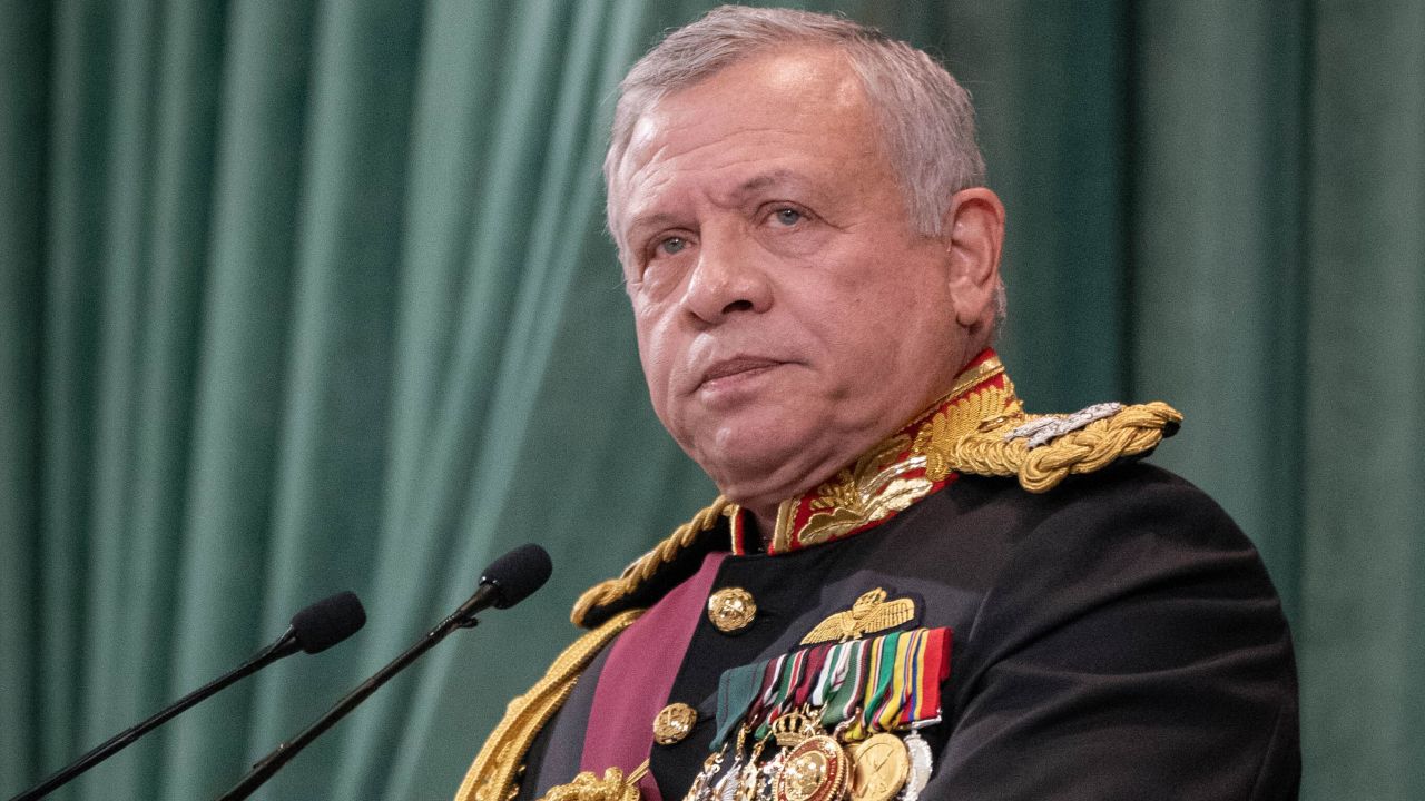 King Abdullah II speaks at the opening of the 11th term of the Jordanian Parliament in Amman, Jordan, on October 11.