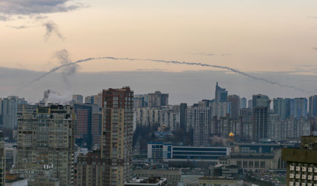 Ukrainian air defence system intercepts a rocket launched by Russian forces in Kyiv, Ukraine, on December 29.