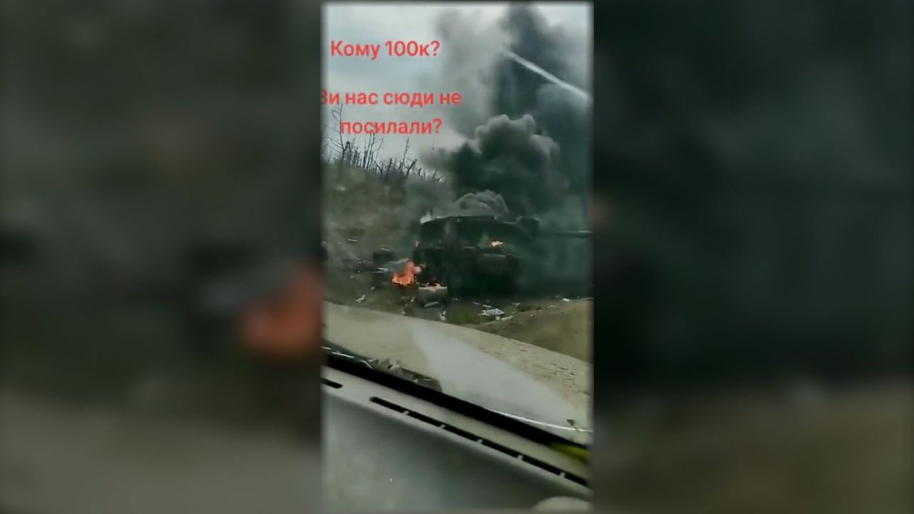 A screengrab from a video posted on social media and allegedly recorded near Robotyne, Ukraine, purportedly shows?a recently-destroyed?UK-donated?Challenger?2?tank.