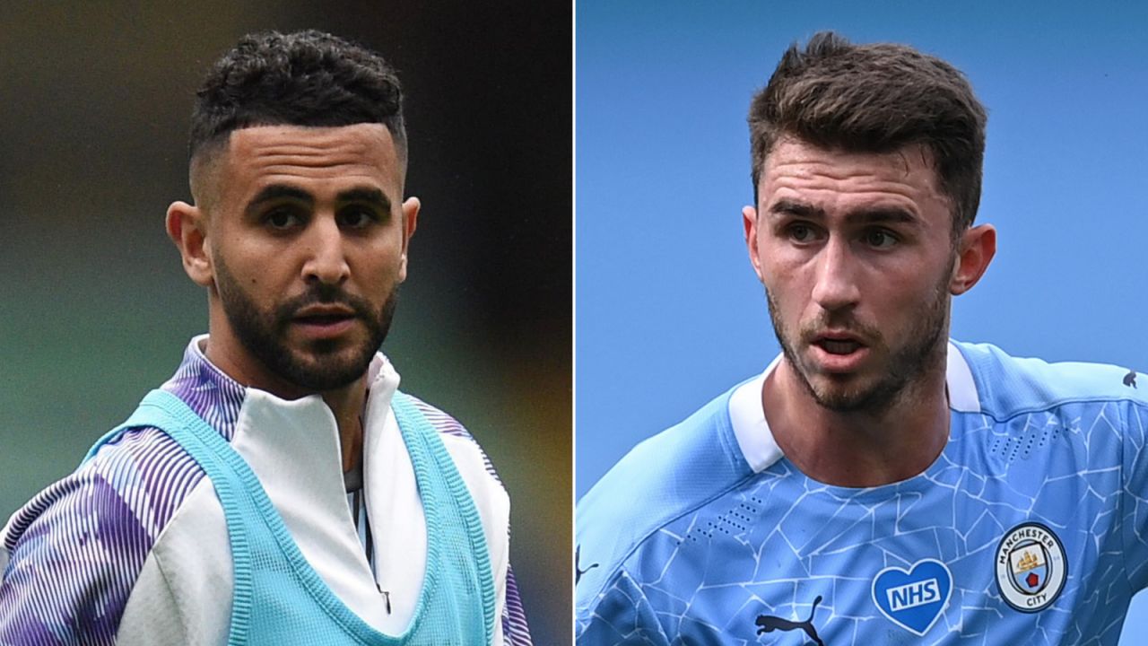 Manchester City players Riyad Mahrez and Aymeric Laporte