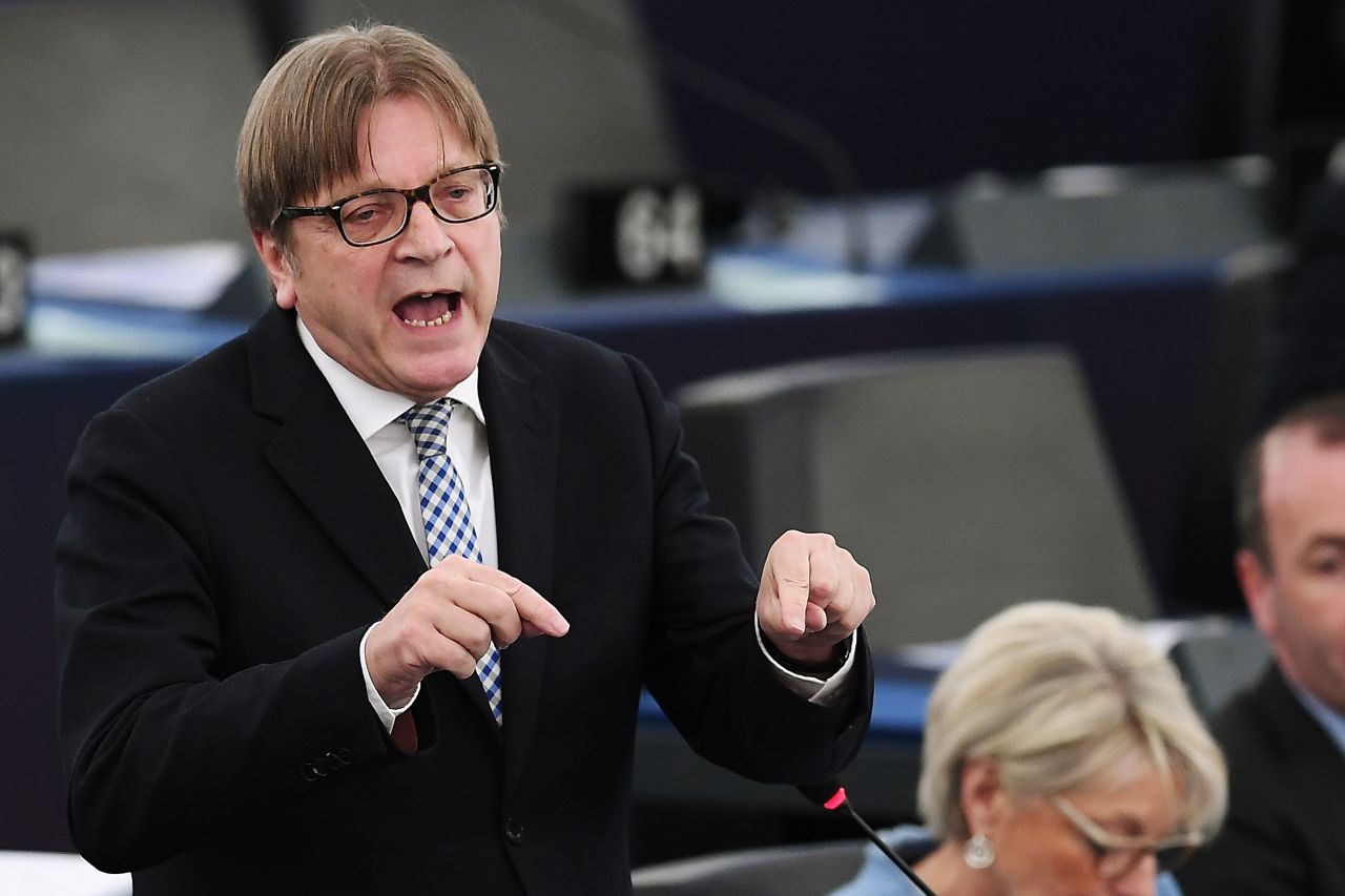 European Union's chief Brexit negotiator Guy Verhofstadt during a plenary session at the European Parliament on March 27 in Strasbourg, eastern France.