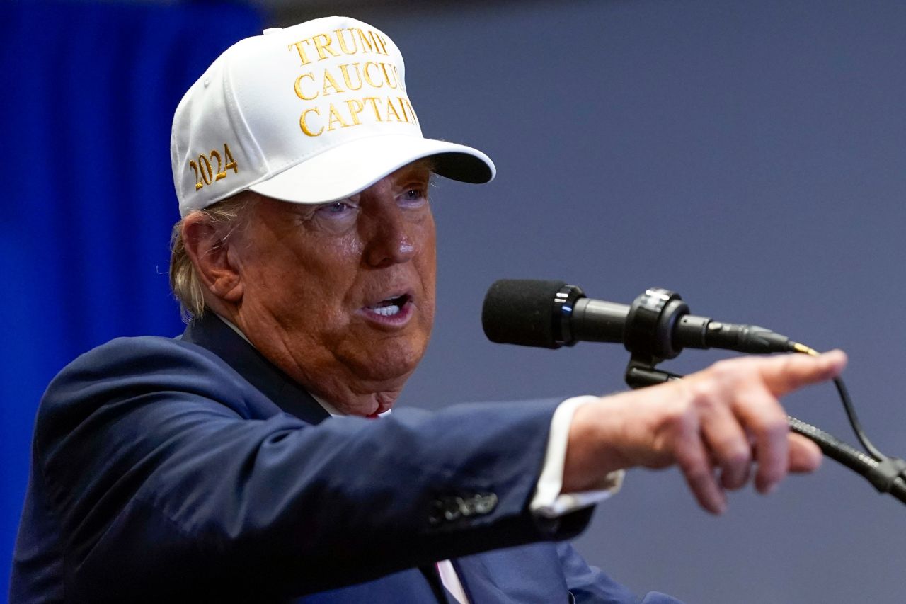 Former President Donald Trump speaks at a rally in Indianola, Iowa, on Sunday.