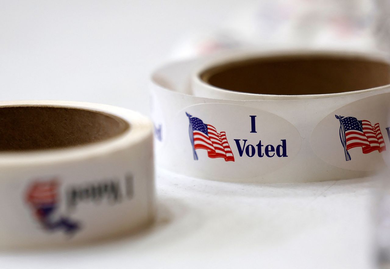 “I voted” stickers are seen in Dearborn, Michigan, on February 27. 