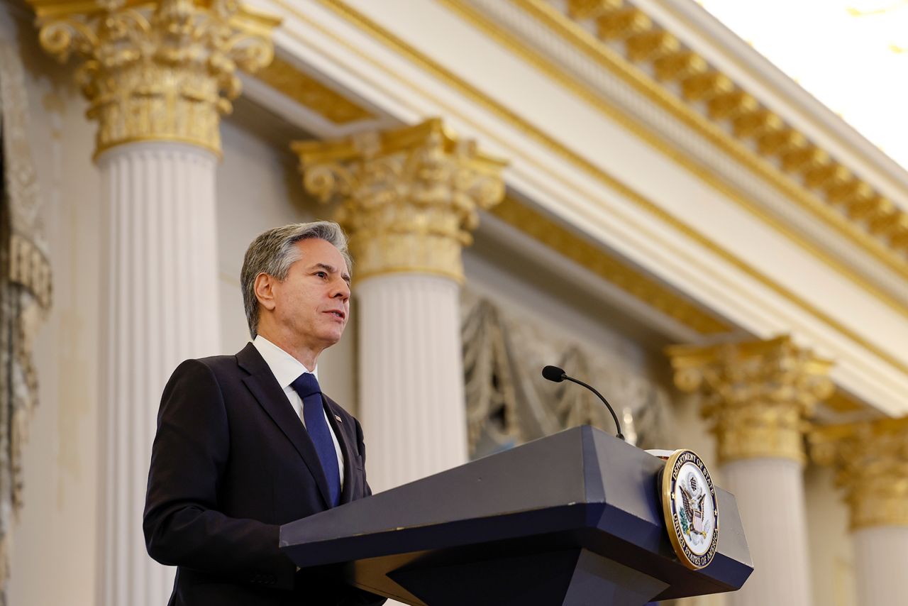 Antony Blinken speaks during an event in Washington, DC. on October 31, 2023.