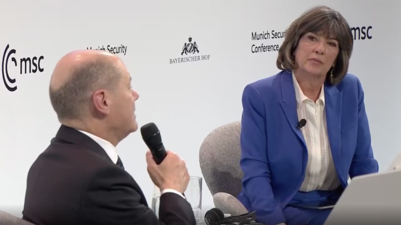 German Chancellor Olaf Scholz speaks to CNN’s Christiane Amanpour at Germany’s annual Munich Security Conference in Munich, Germany, on February 17.