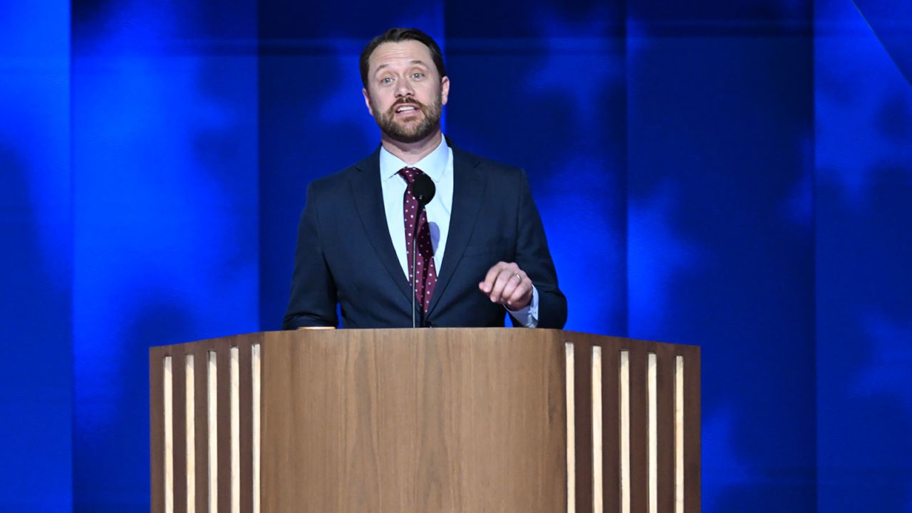 Jason Carter, the grandson of former President Jimmy Carter, speaks during the second night of the DNC in Chicago, on Tuesday, August20. 