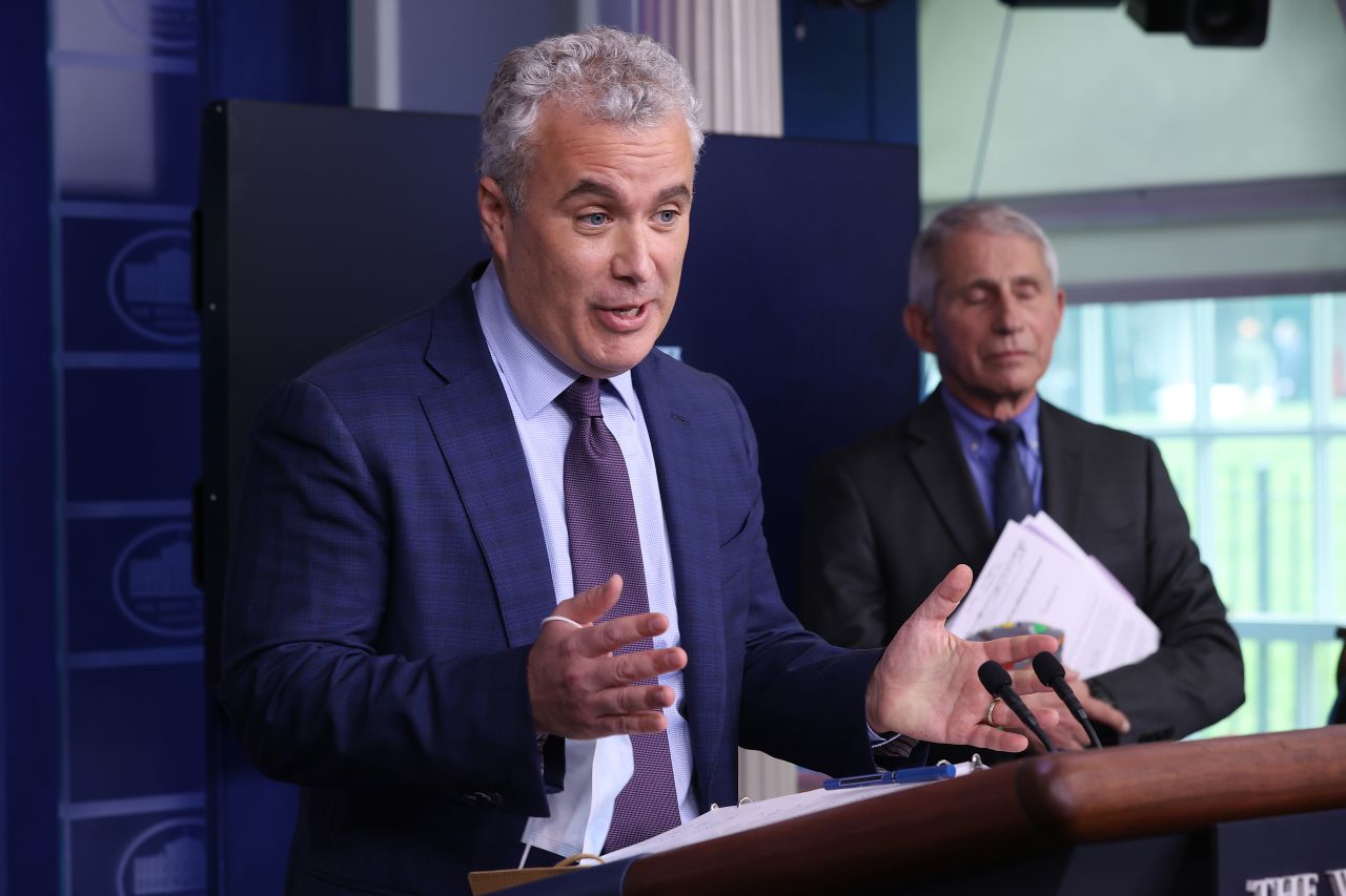 White House COVID-19 Response Coordinator Jeff Zients (L) and Director of the National Institute of Allergy and Infectious Diseases Dr. Anthony Fauci brief reporters in the Brady Press Briefing Room at the White House on April 13th, 2021 in Washington, DC.?