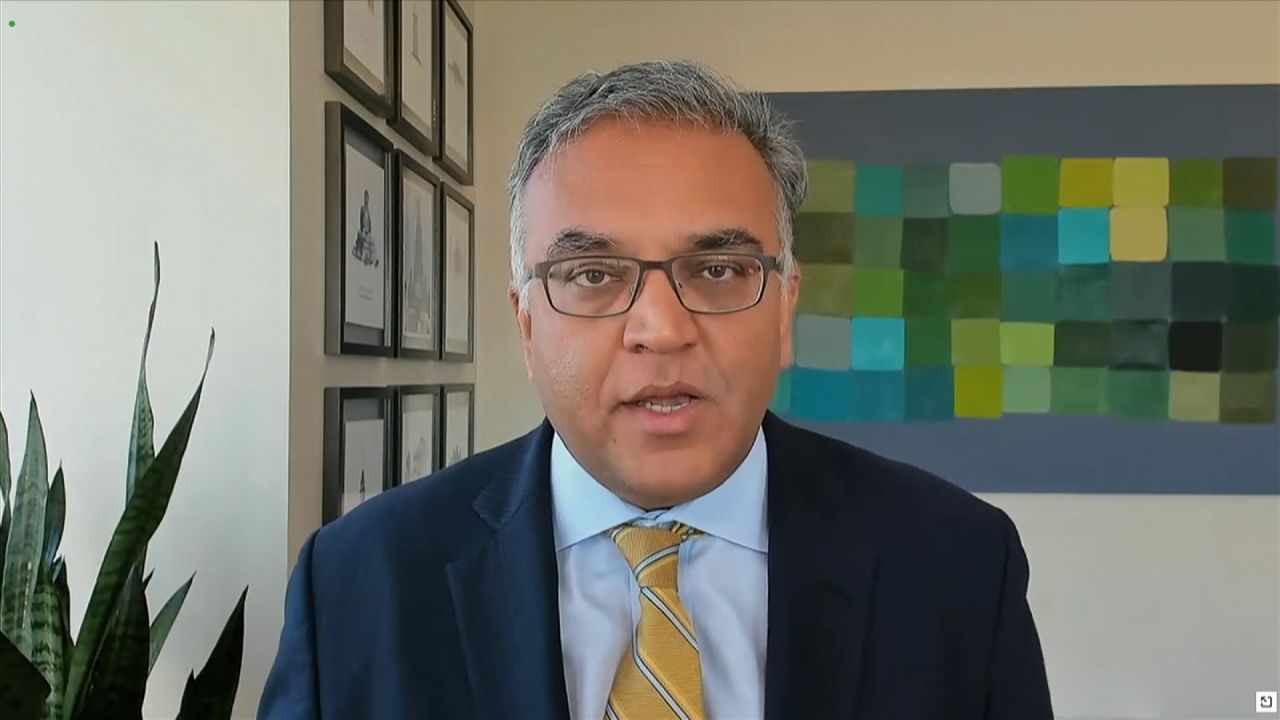 Dr. Ashish Jha, dean of the Brown University School of Public Health, speaks during a Senate committee hearing on Covid-19 response on March 9.