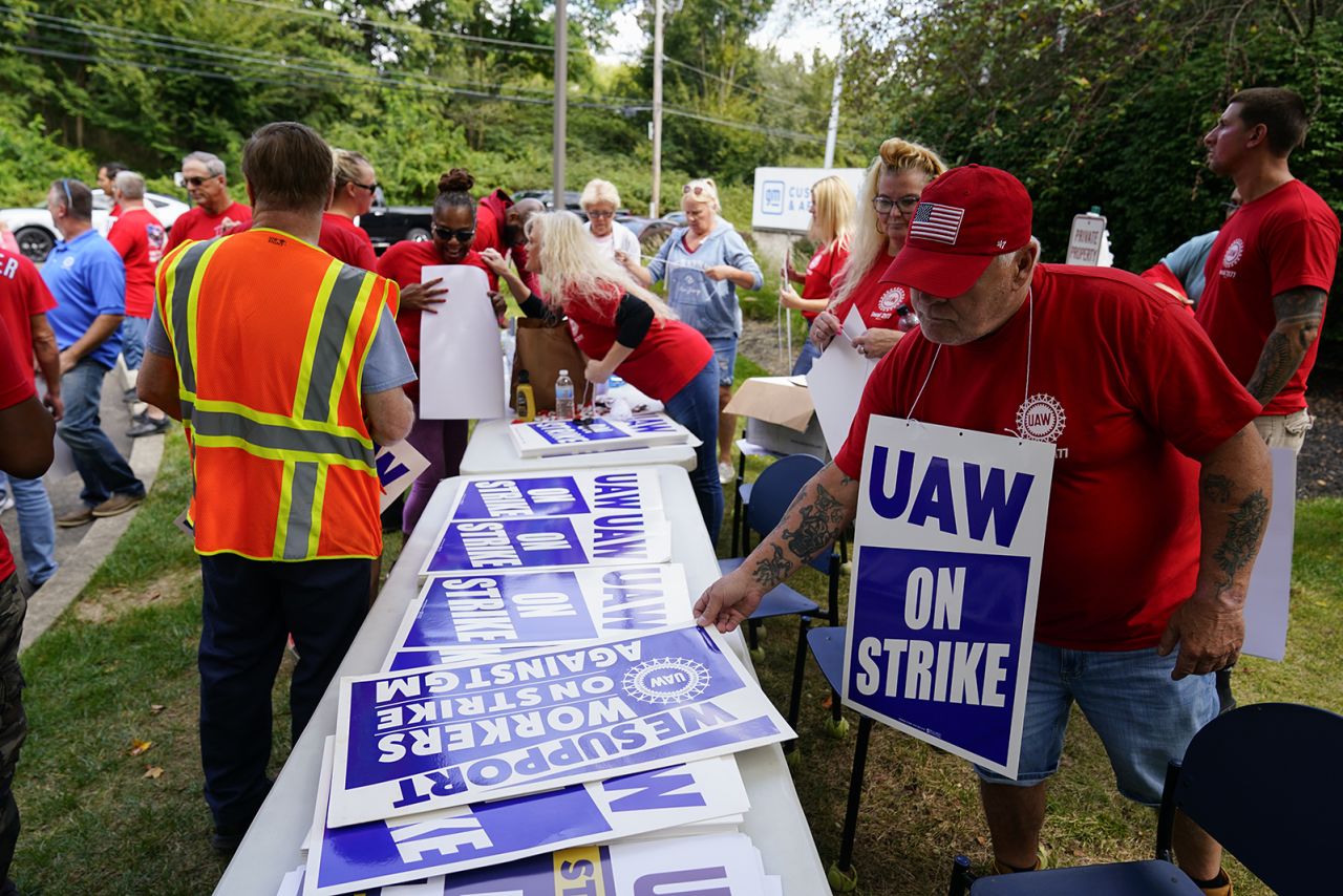 United Auto Workers members and supporters picket outside a General Motors facility today in Langhorne, PA.