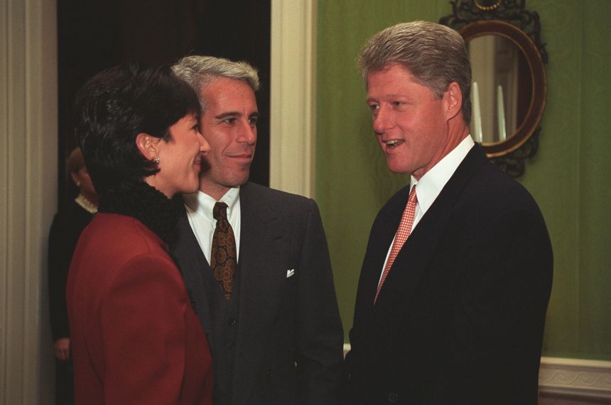 President Bill Clinton talks with Epstein and Maxwell at a reception for “The Donors to the White House Restoration Project of 1993.”