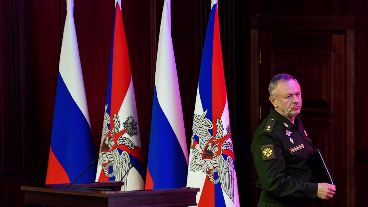 Russian deputy Defence minister Alexander Fomin attends the briefing prior the military exercises Zapad-2017 in the Russian Defence Ministry headquarter in Moscow on August 29, 2017.