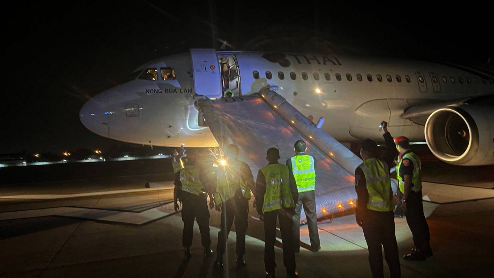 Airport staff respond to a passenger-related incident at Chiang Mai International Airport in Thailand on February 7.