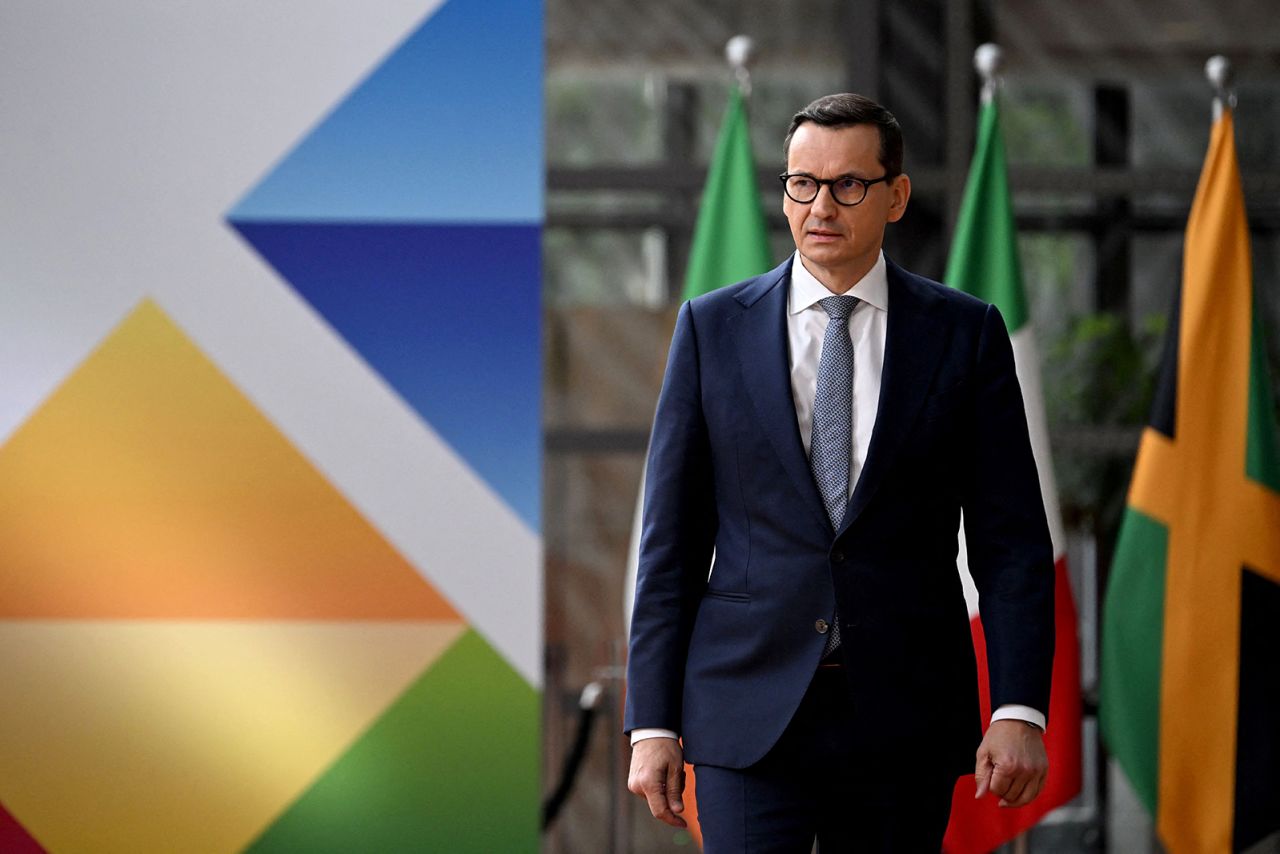 Mateusz Morawiecki arrives at The European Council Building in Brussels on July 18.