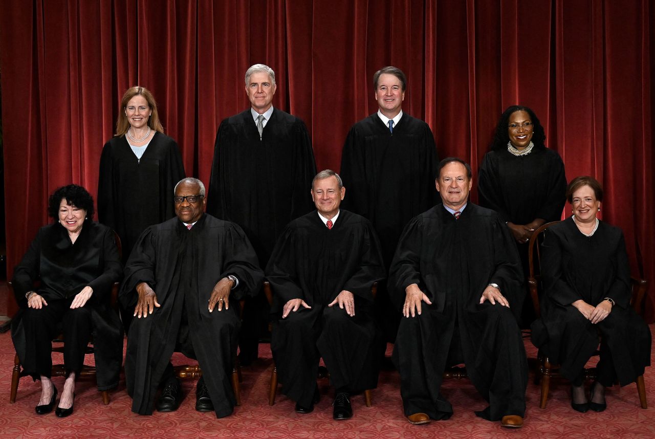 US Supreme Court Justices pose for their official photo in Washington, DC, in October 2022.