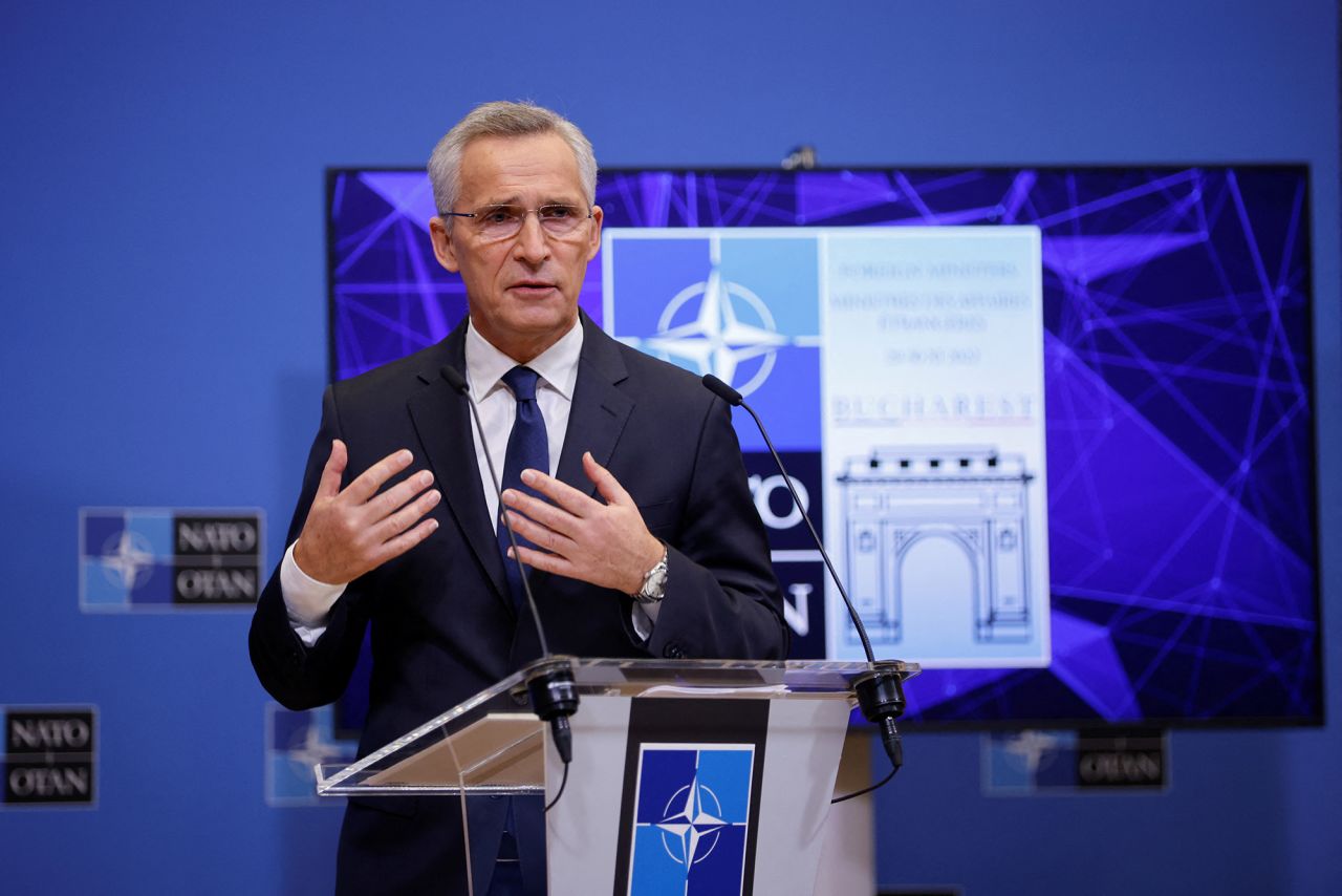 NATO Secretary General Jens?Stoltenberg?speaks during a news conference at the Alliance's headquarters in Brussels, Belgium, on November 25.